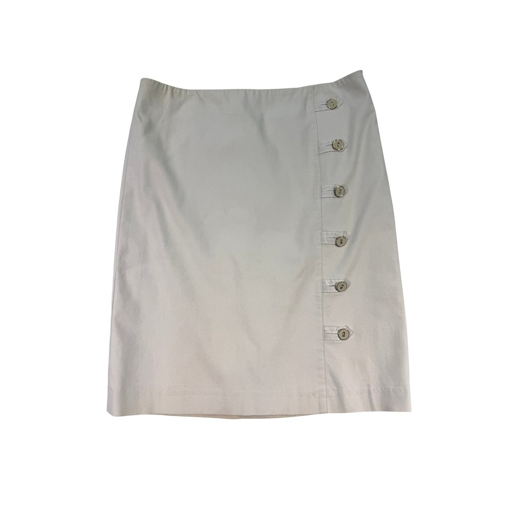 J.McLaughlin Pencil Skirt Side Button Knee Length Women 6 Beige Stretch Classic